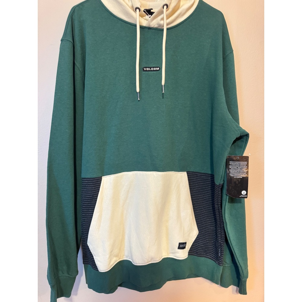 Volcom Mens Foley PO Fleece Hoodie Colorblock Green Cream XL A4102208